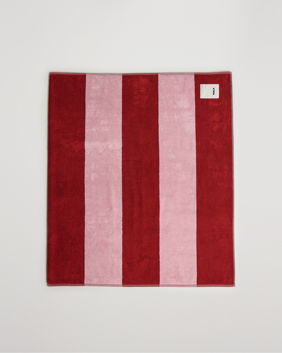 Herren | Tekla Organic Terry Beach Towel Red Block Stripes | Tekla | Organic Terry Beach Towel Red Block Stripes