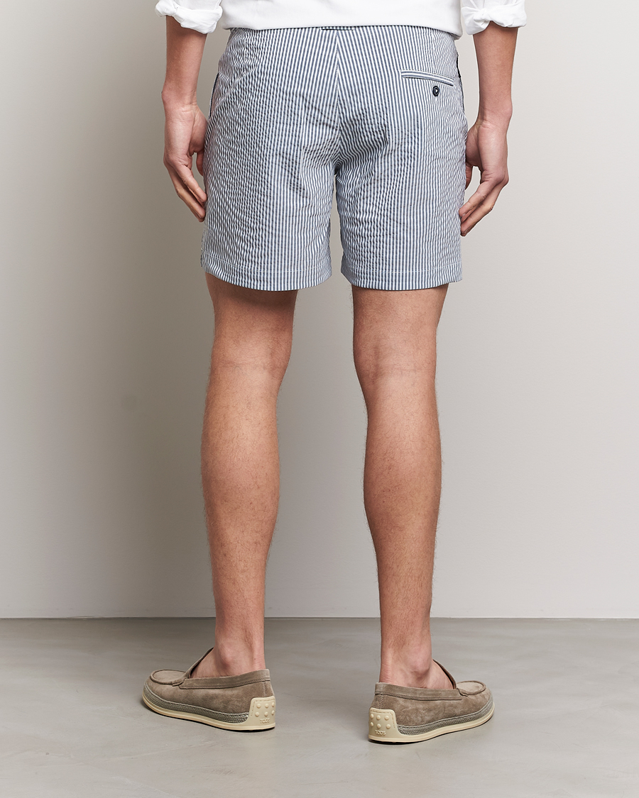 Herren | Badehosen | The Resort Co | Tailored Swim Shorts Navy Stripe Seersucker