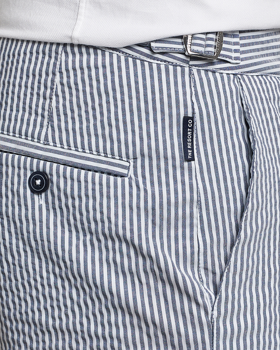 Herren | Badehosen | The Resort Co | Tailored Swim Shorts Navy Stripe Seersucker