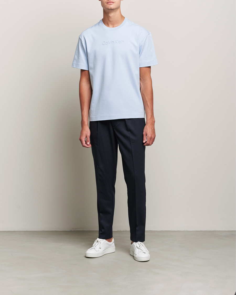 Herren | T-Shirts | Calvin Klein | Debossed Logo Crew Neck Tee Bayshore Blue