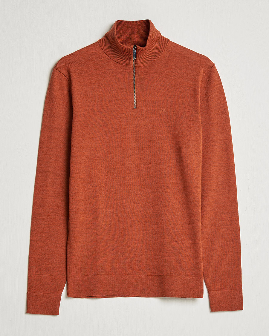 Herren | Pullover | Calvin Klein | Superior Wool Knitted Half Zip Gingerbread Brown