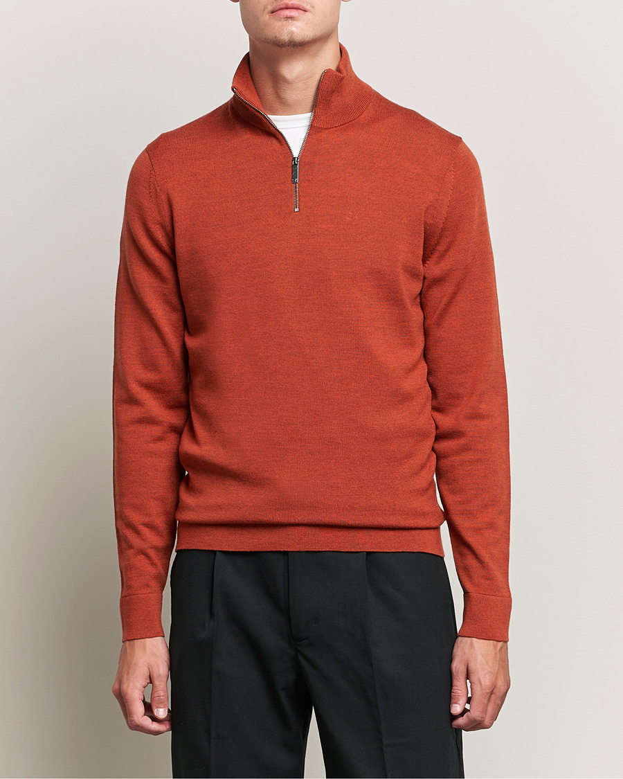 Herren | Pullover | Calvin Klein | Superior Wool Knitted Half Zip Gingerbread Brown