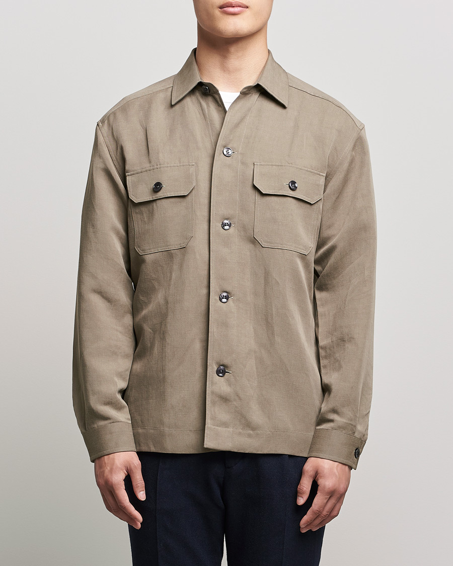Herren | Hemden | BOSS BLACK | Cole Linen/Lyocell Overshirt Open Green