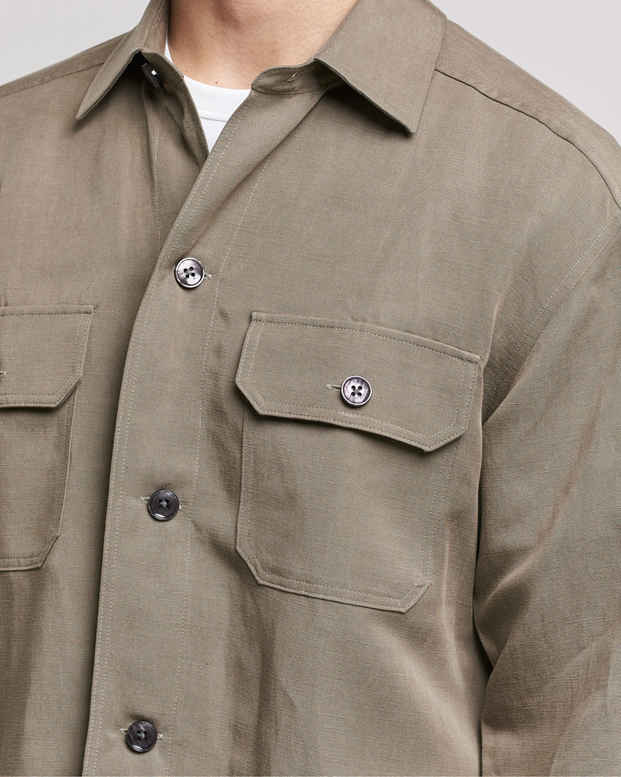 Herren | Hemden | BOSS BLACK | Cole Linen/Lyocell Overshirt Open Green
