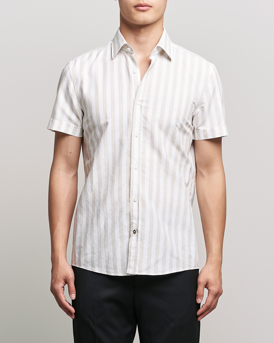 Herren | Hemden | BOSS BLACK | BOSS Hal Block Stripe Short Sleeve Shirt Beige/White