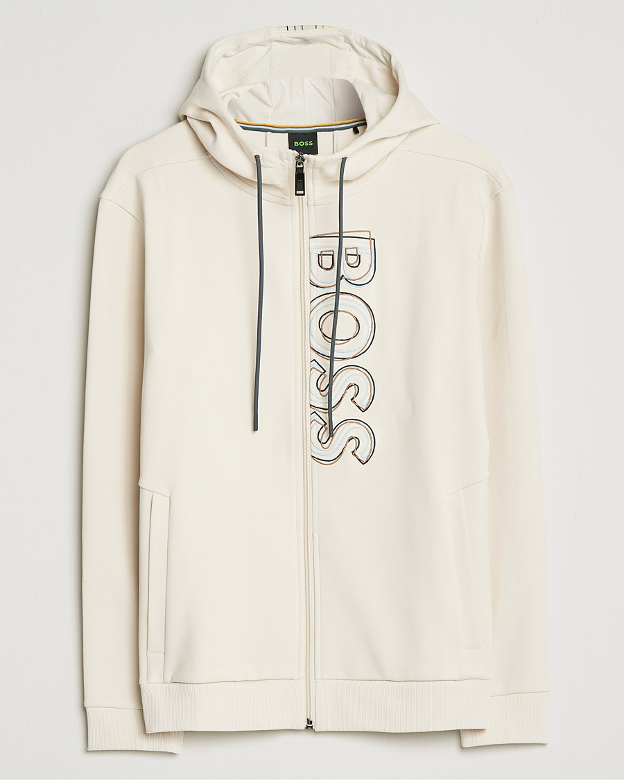 Herren | Pullover | BOSS GREEN | BOSS Athleisure Saggy Logo Full Zip Hoodie Open White