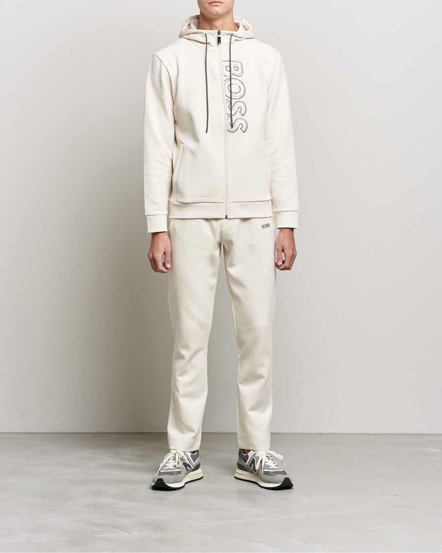 Herren | Pullover | BOSS GREEN | BOSS Athleisure Saggy Logo Full Zip Hoodie Open White