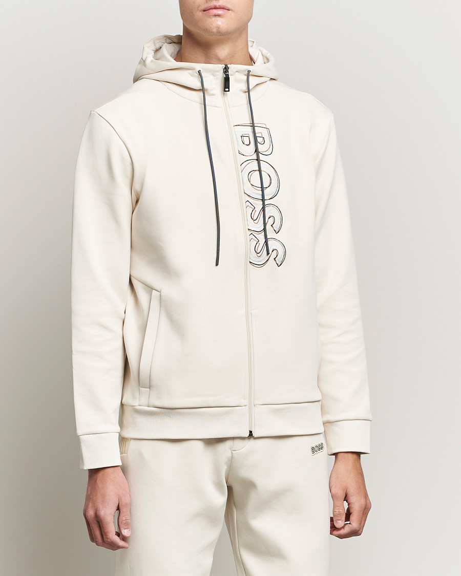 Herren | Pullover | BOSS GREEN | BOSS Athleisure Saggy Logo Full Zip Hoodie Open White