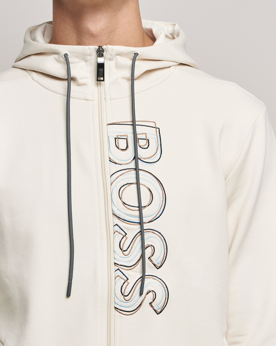Herren | Pullover | BOSS GREEN | BOSS Athleisure Saggy Logo Full Zip Hoodie Open White