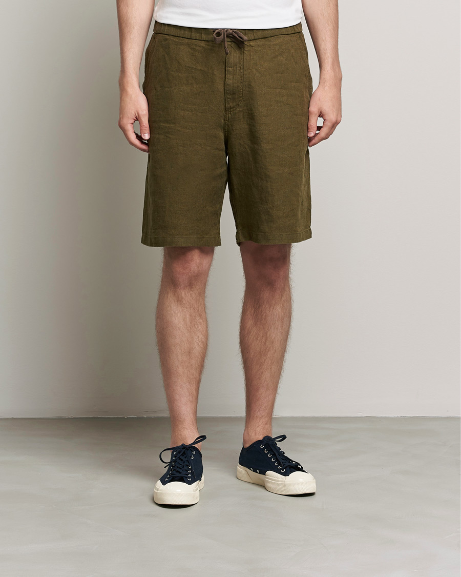 Herren | Shorts | NN07 | Keith Drawstring Linen Shorts Dark Olive