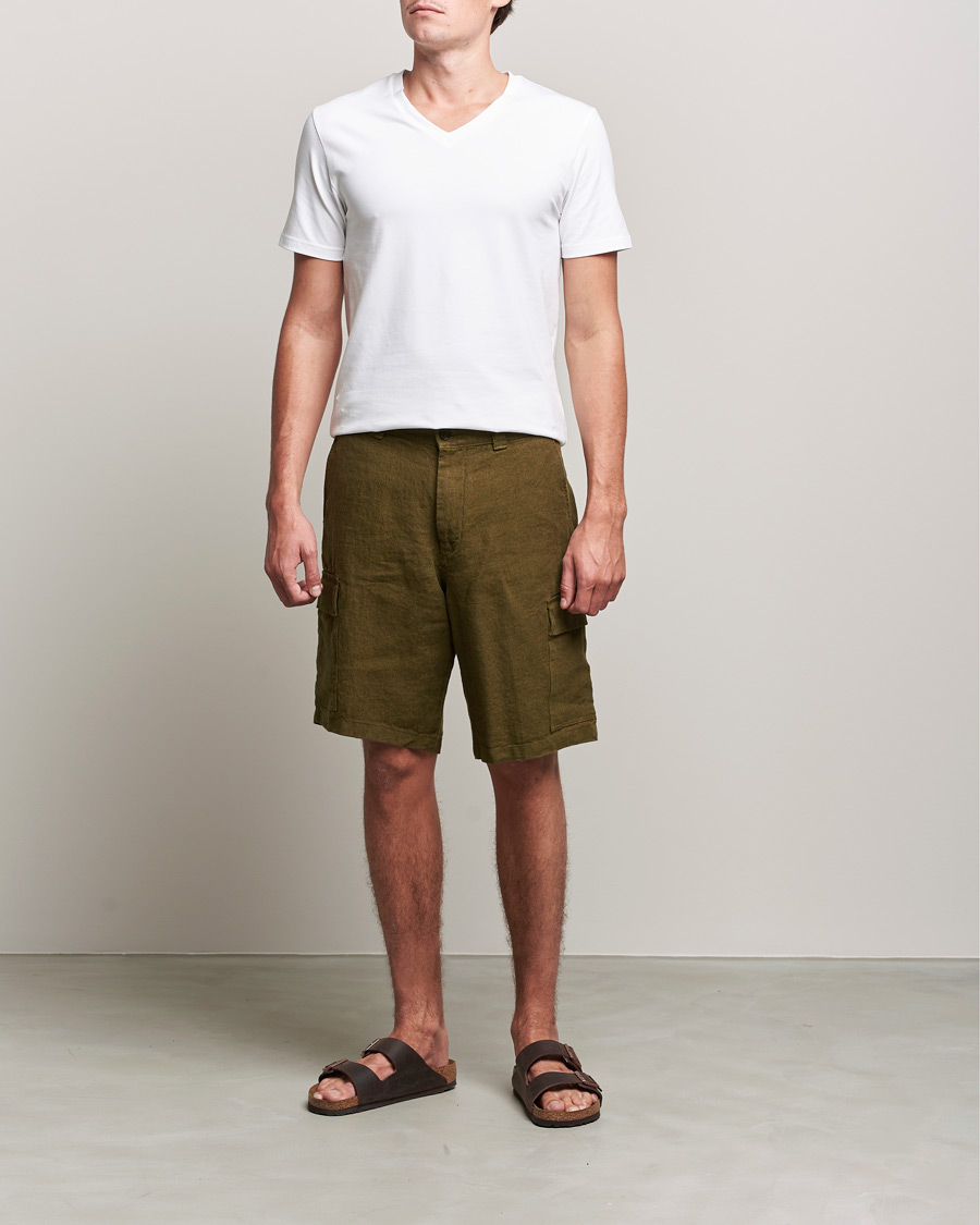 Herren | Shorts | NN07 | Arnie Cargo Linen Shorts Dark Olive
