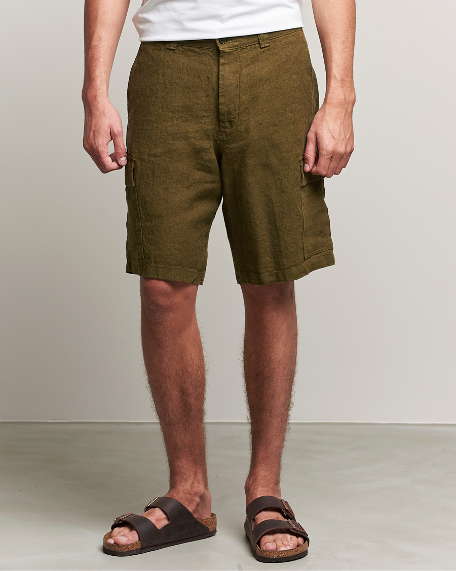 Herren | Shorts | NN07 | Arnie Cargo Linen Shorts Dark Olive