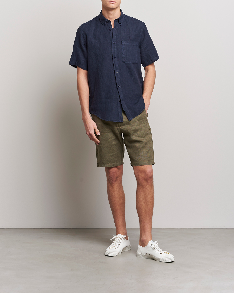 Herren | Hemden | NN07 | Arne Linen Short Sleeve Shirt Navy
