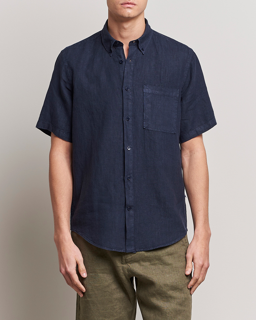 Herren | Hemden | NN07 | Arne Linen Short Sleeve Shirt Navy
