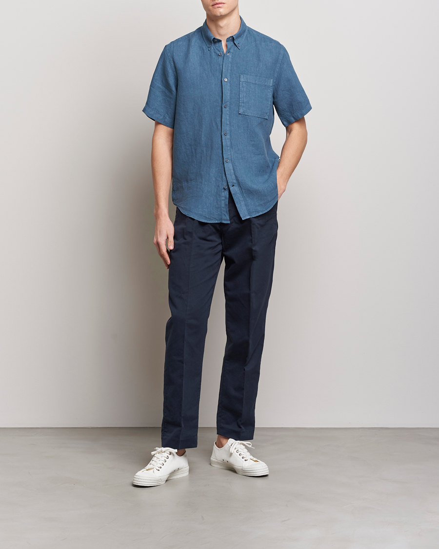 Herren | Hemden | NN07 | Arne Linen Short Sleeve Shirt Dust Blue
