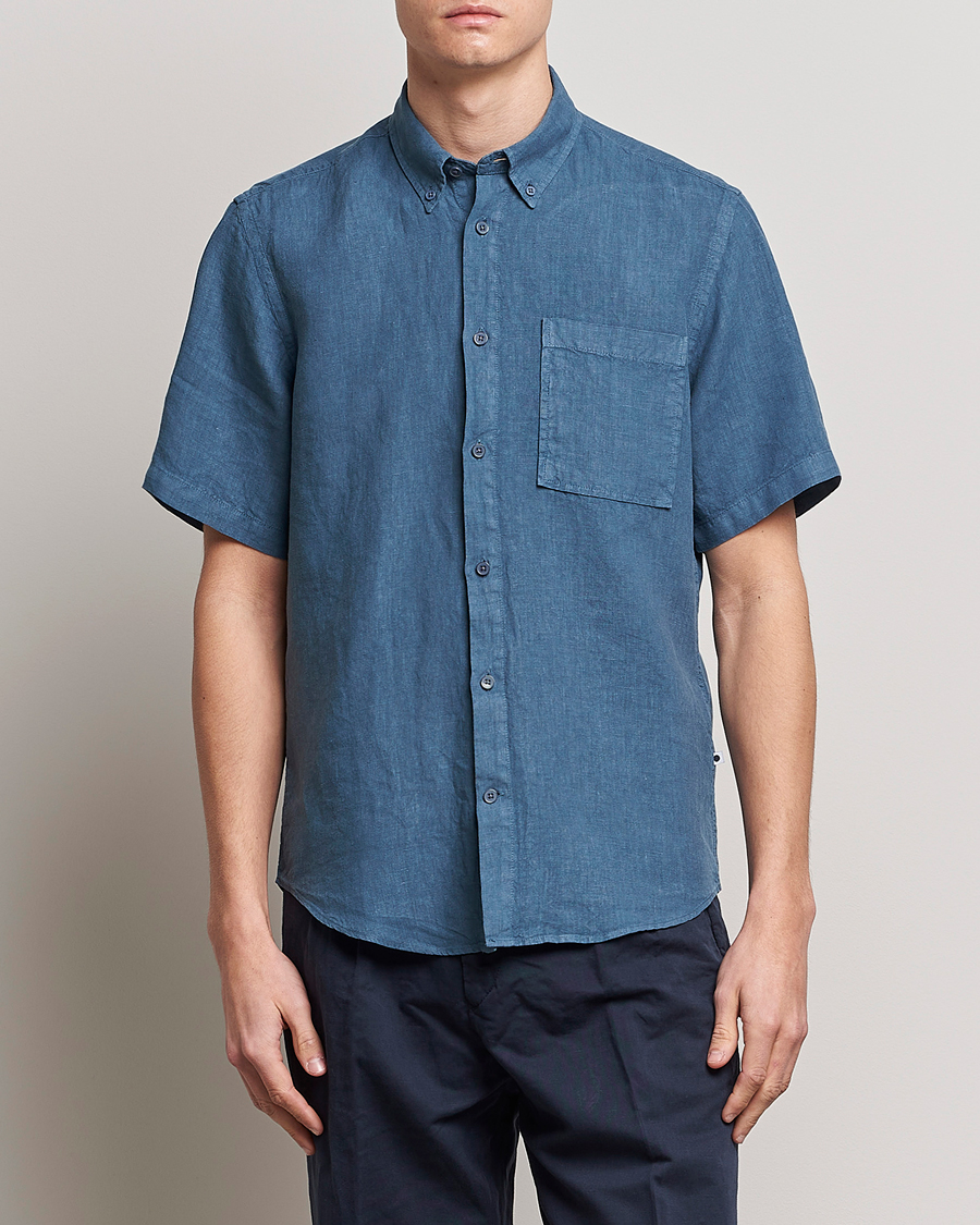 Herren | Hemden | NN07 | Arne Linen Short Sleeve Shirt Dust Blue