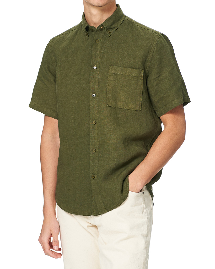 Herren | Hemden | NN07 | Arne Linen Short Sleeve Shirt Dark Olive