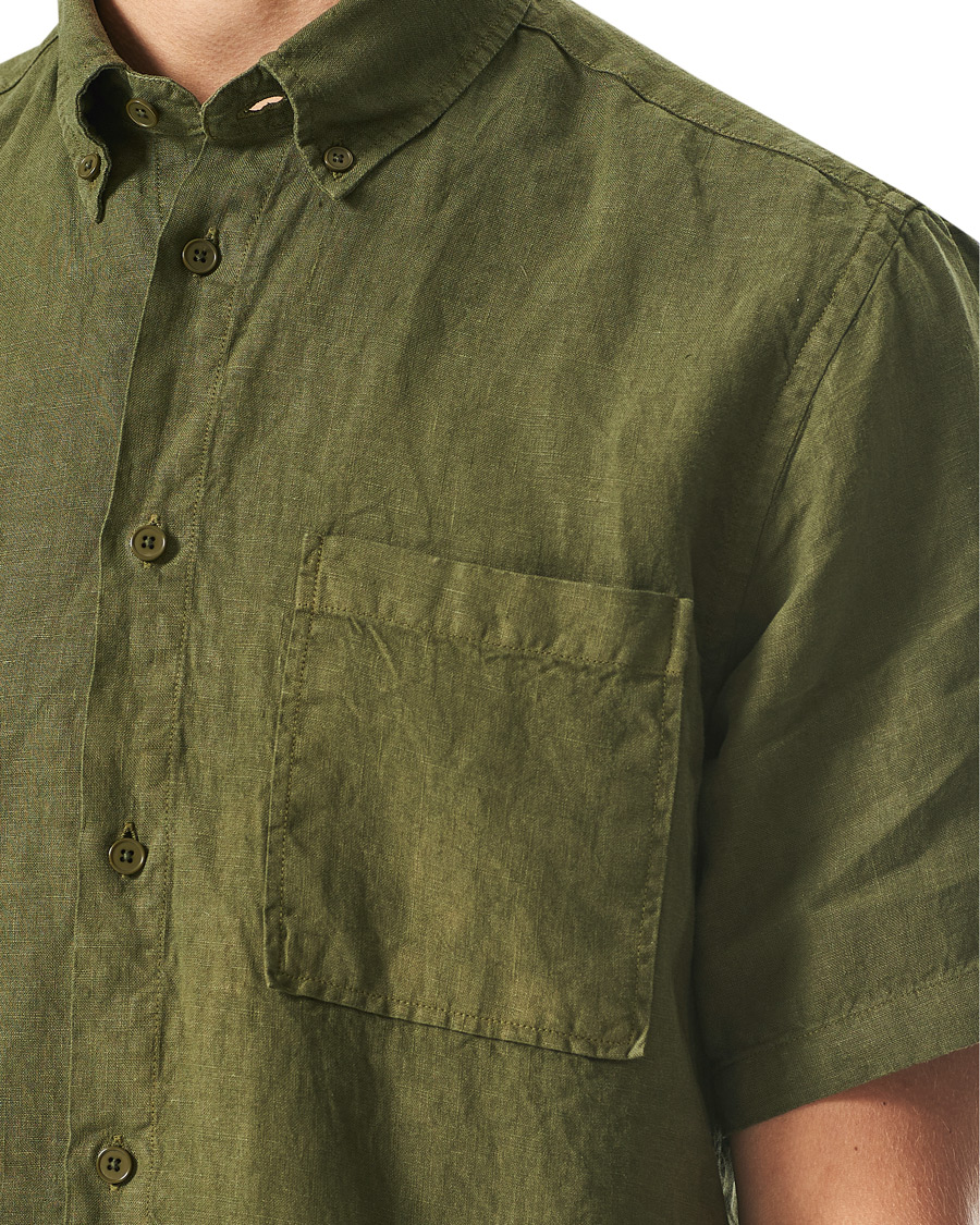 Herren | Hemden | NN07 | Arne Linen Short Sleeve Shirt Dark Olive