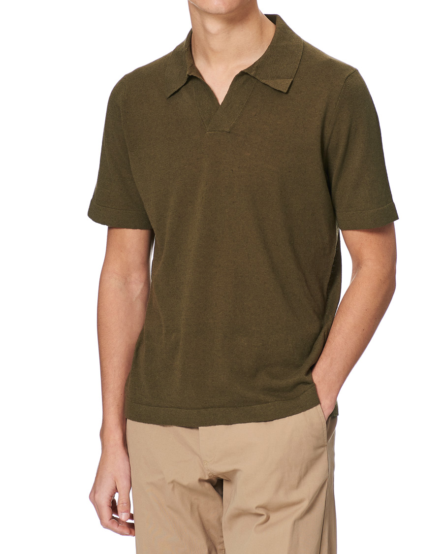 Herren | Poloshirts | NN07 | Ryan Cotton/Linen Polo Dark Olive