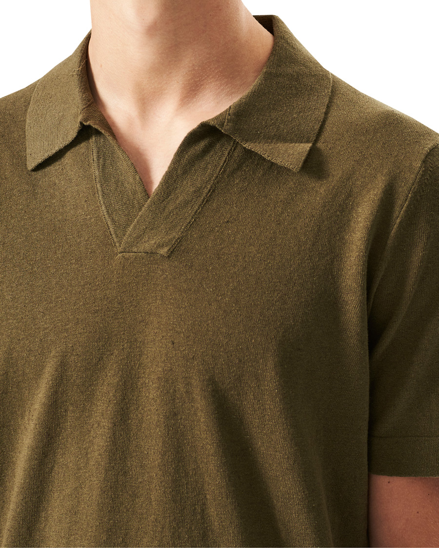 Herren | Poloshirts | NN07 | Ryan Cotton/Linen Polo Dark Olive