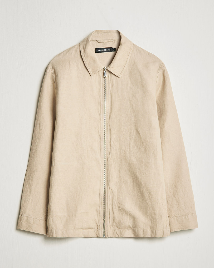 Herren | Hemden | J.Lindeberg | Jason Zip Linen Shirt Jacket Safari Beige