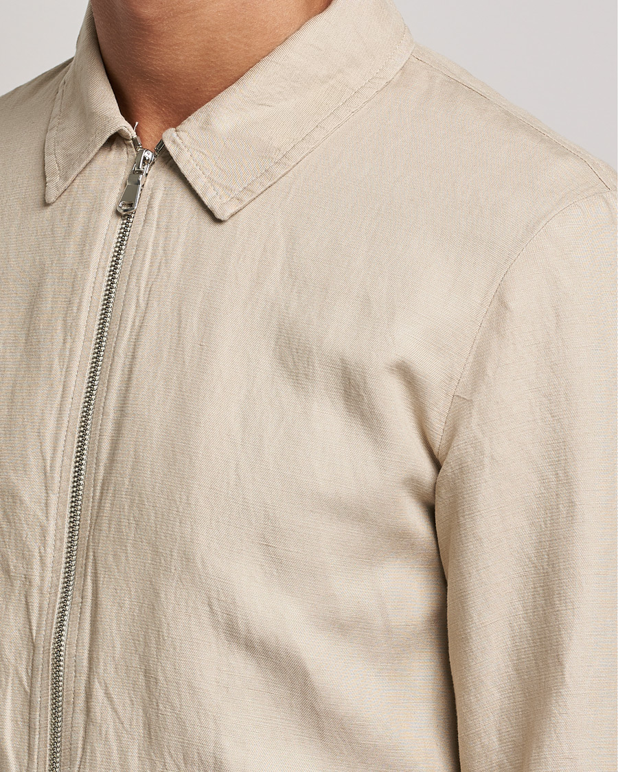 Herren | Hemden | J.Lindeberg | Jason Zip Linen Shirt Jacket Safari Beige
