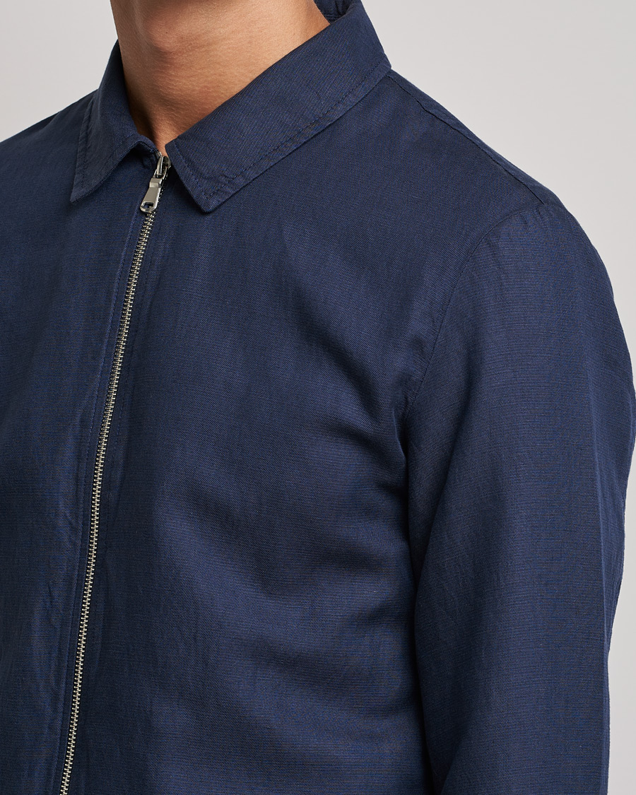 Herren | Jacken | J.Lindeberg | Jason Zip Linen Shirt Jacket Navy
