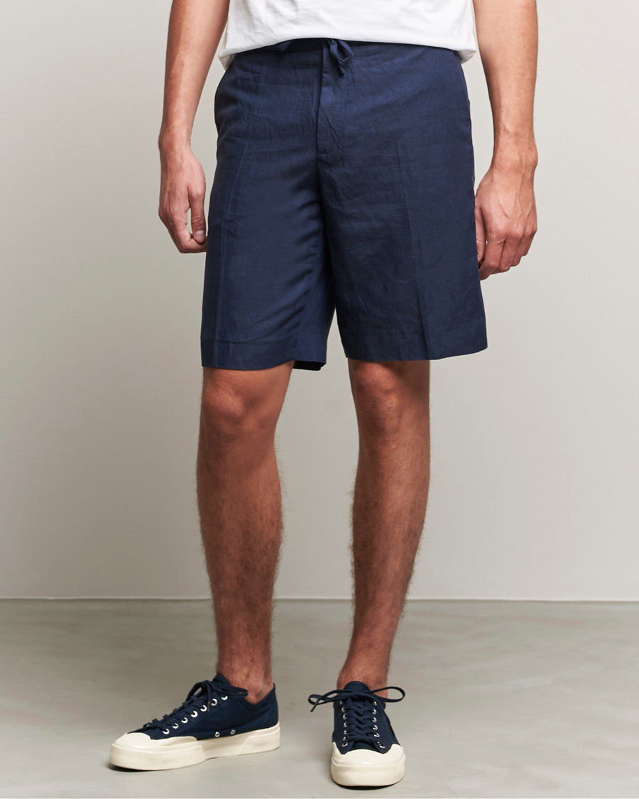 Herren | Shorts | J.Lindeberg | Sasha Drape Linen Drawstring Shorts Navy