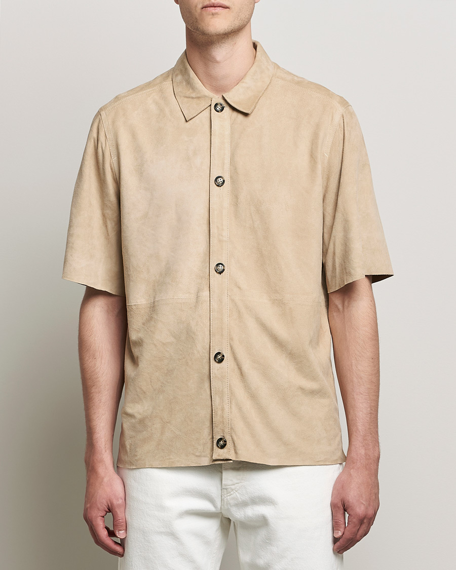 Herren | Hemden | J.Lindeberg | Shorty Short Sleeve Suede Shirt Safari Beige