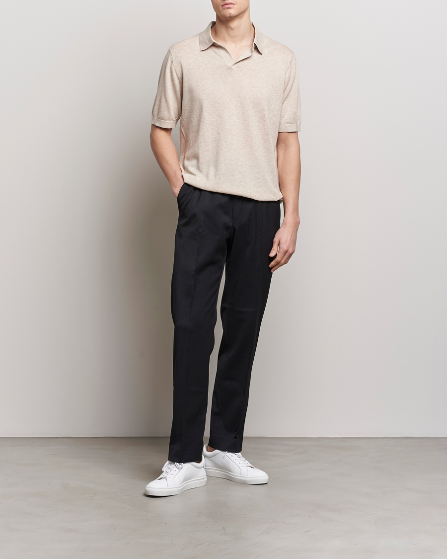 Herren | Poloshirts | A Day's March | Ebro Cotton/Merino Open Collar Polo Sand
