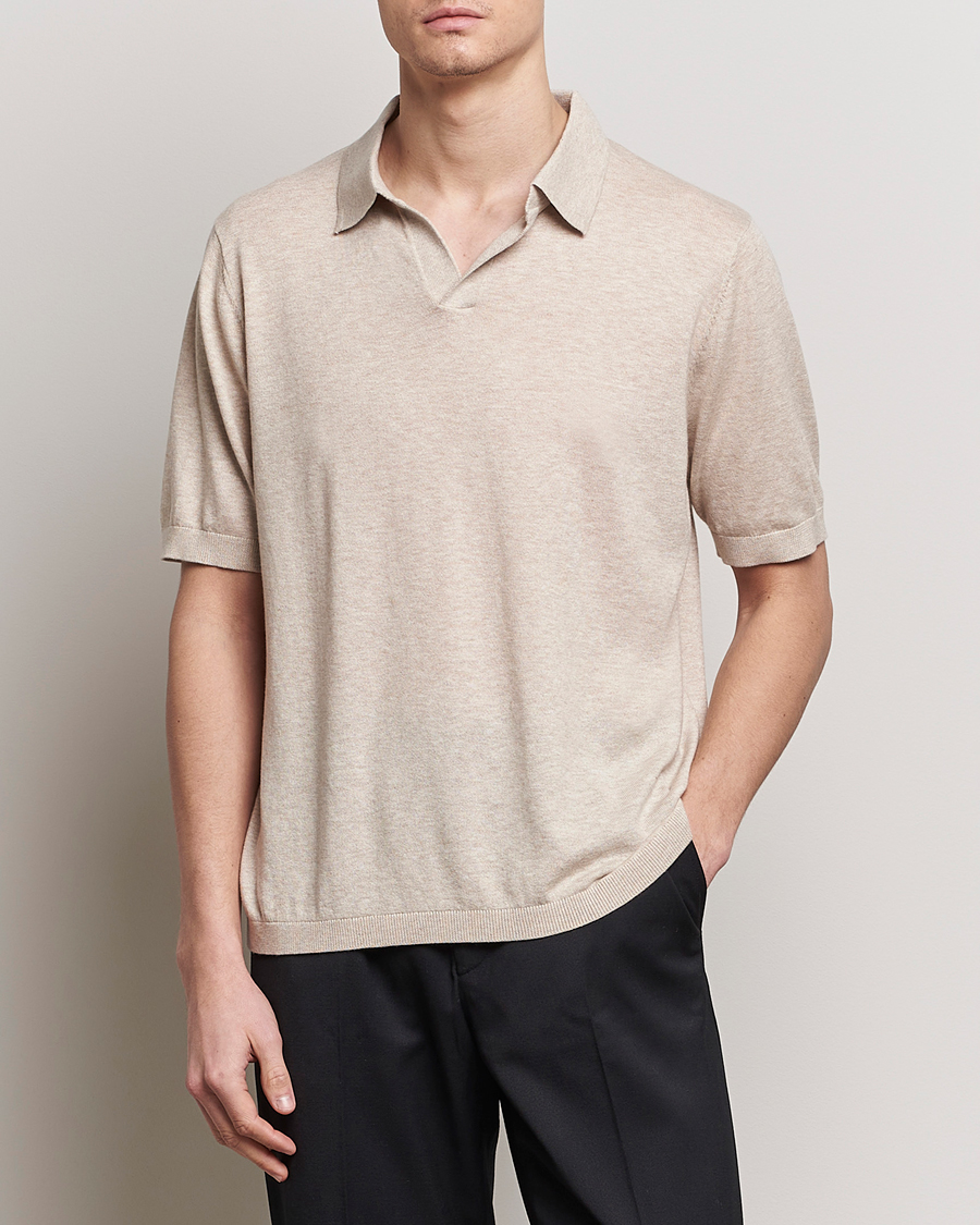 Herren | Poloshirts | A Day's March | Ebro Cotton/Merino Open Collar Polo Sand
