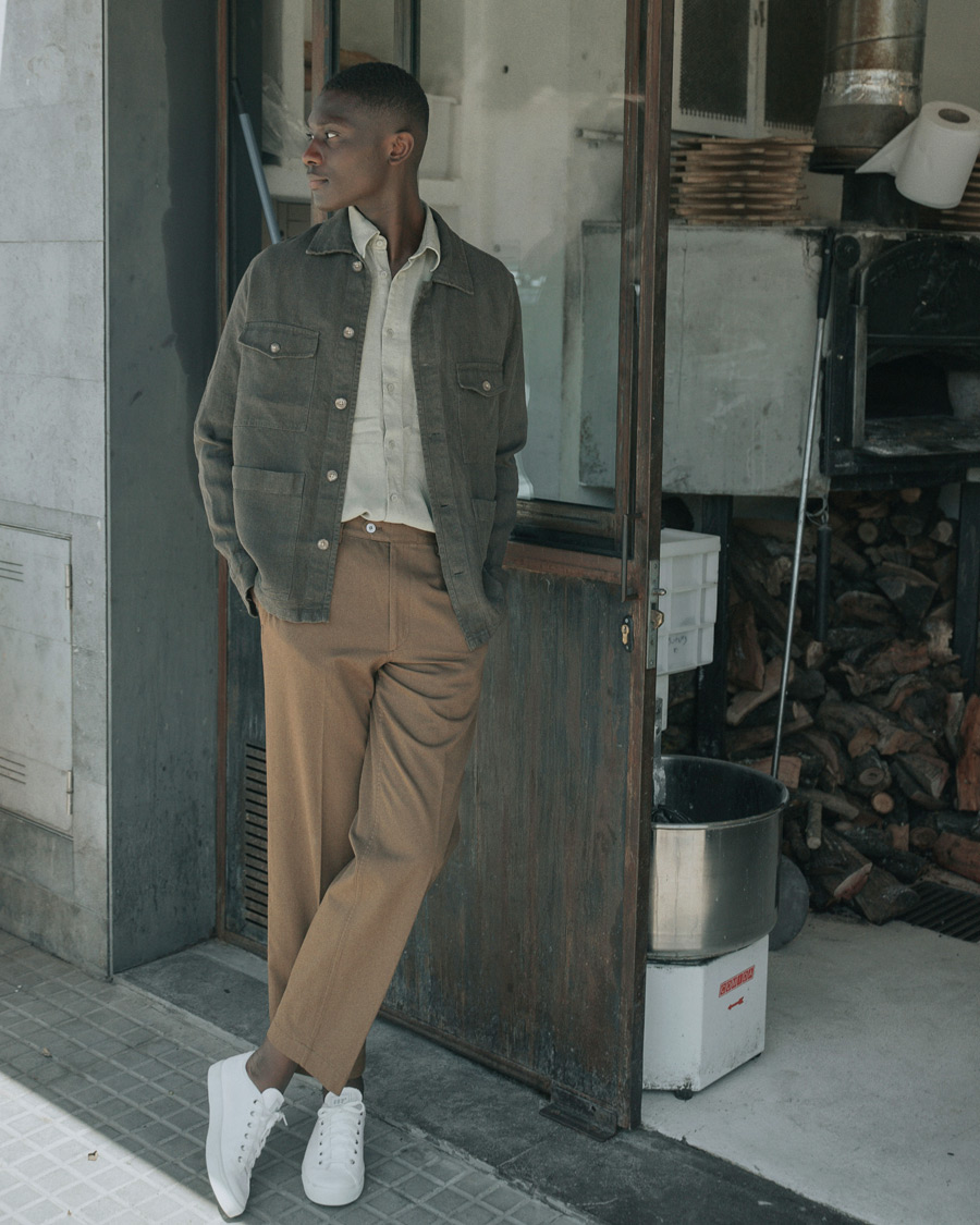 Herren | Hemden | A Day's March | Heavy Linen Patch Pocket Overshirt Olive