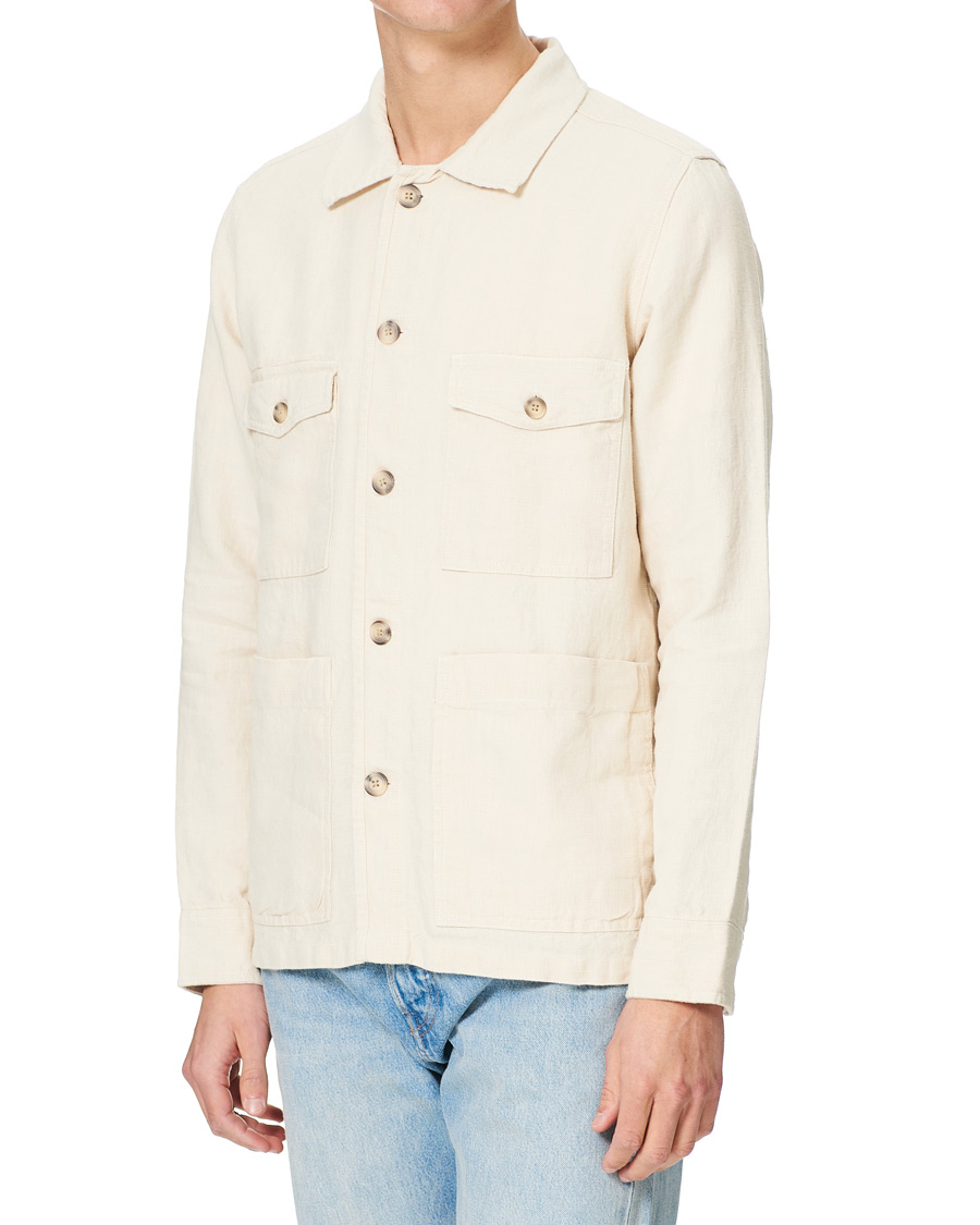 Herren | Hemden | A Day's March | Heavy Linen Patch Pocket Overshirt Oyster