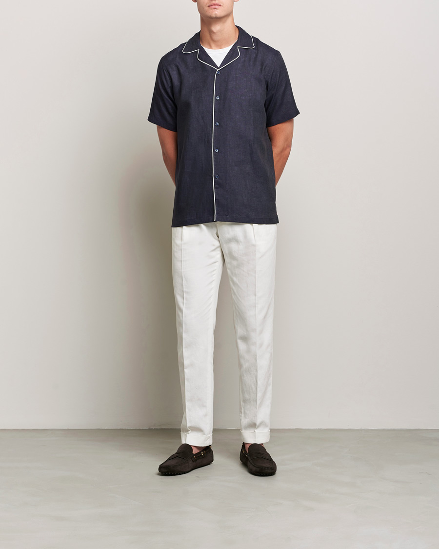 Herren | Hemden | Orlebar Brown | Hibbert Short Sleeve Linen Shirt Navy