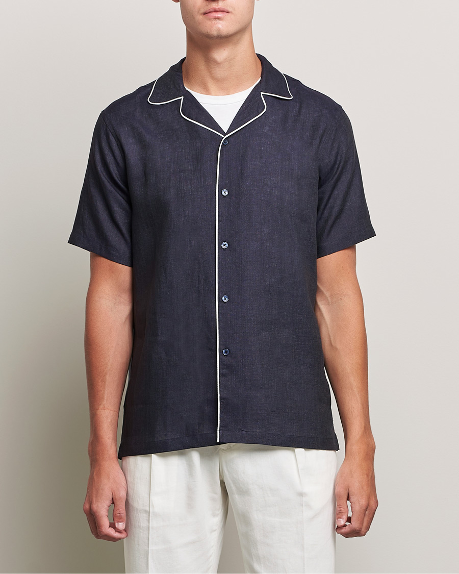 Herren | Hemden | Orlebar Brown | Hibbert Short Sleeve Linen Shirt Navy