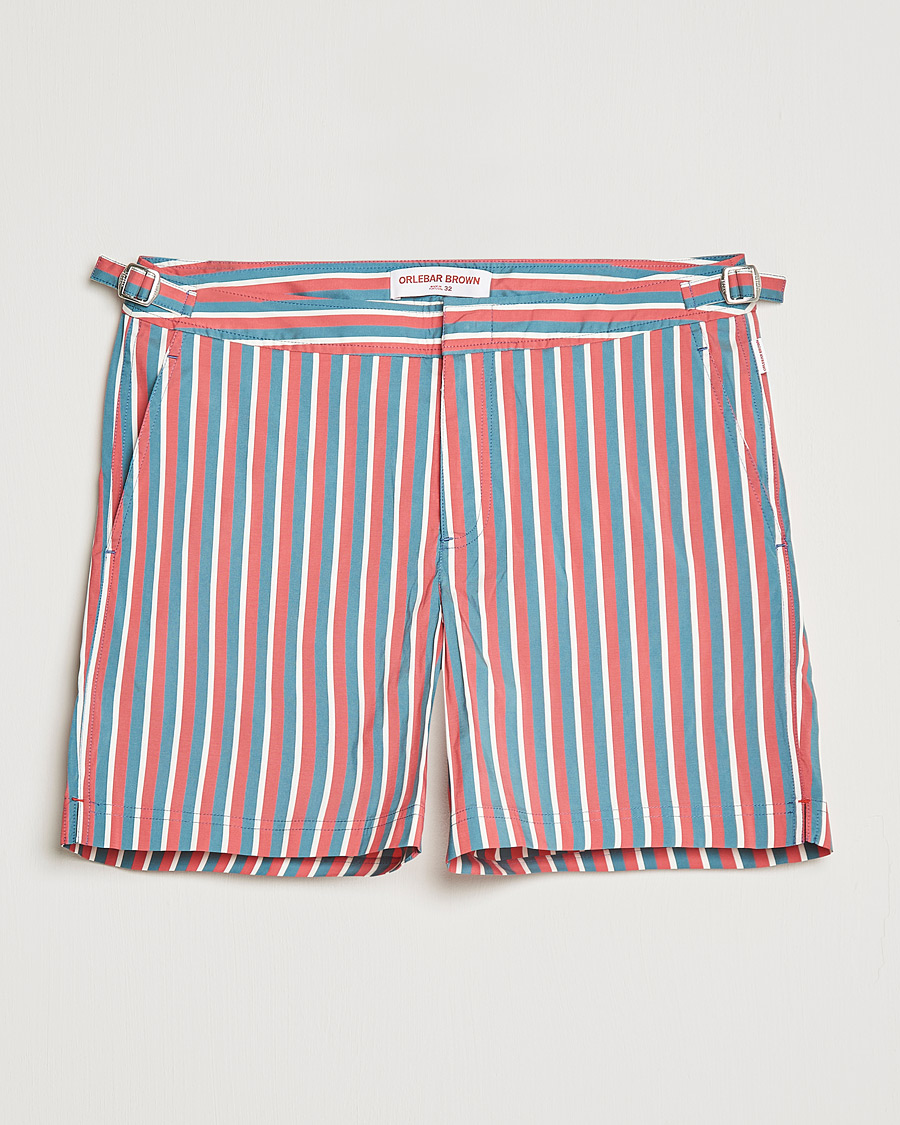 Herren | Badehosen | Orlebar Brown | Bulldog OB Stripe Swimshorts Summer Red/Marina Aqua