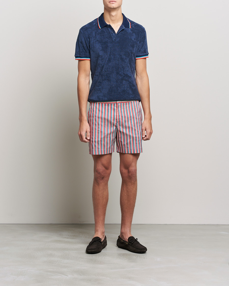 Herren | Badehosen | Orlebar Brown | Bulldog OB Stripe Swimshorts Summer Red/Marina Aqua