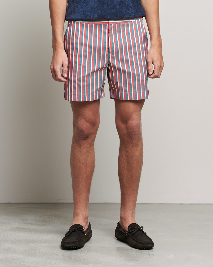 Herren | Badehosen | Orlebar Brown | Bulldog OB Stripe Swimshorts Summer Red/Marina Aqua