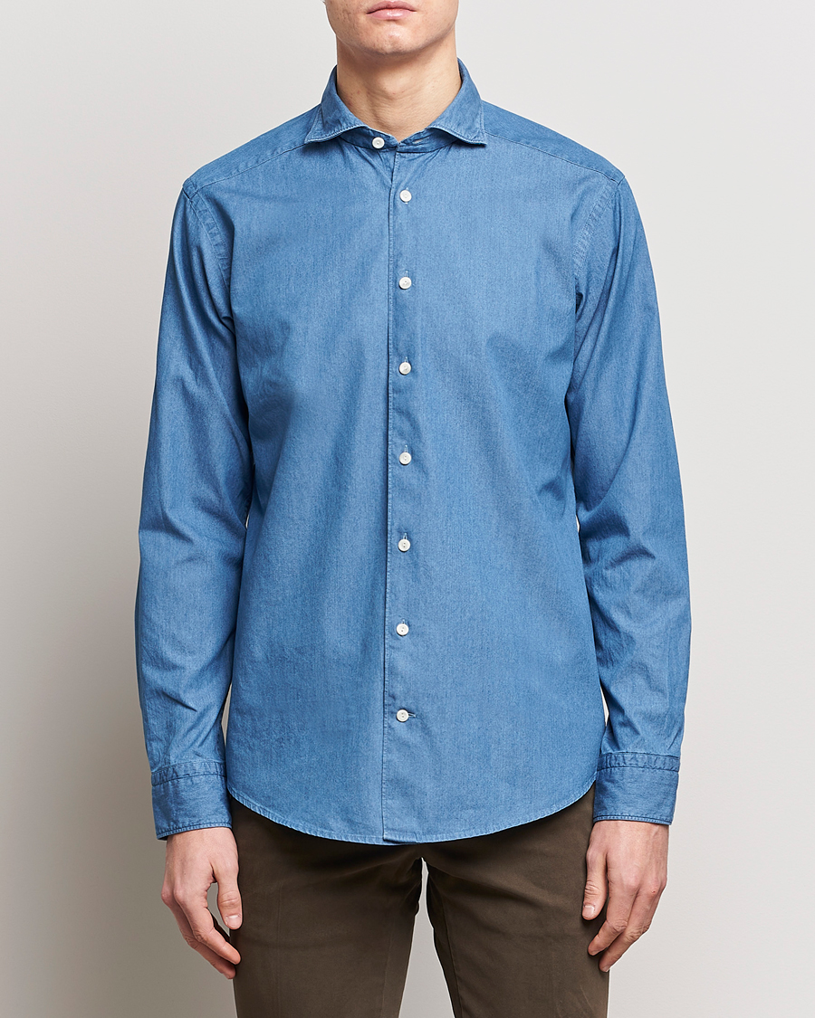 Herren | Festive | Eton | Lightweight Casual Fit Denim Shirt Blue