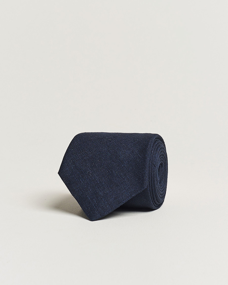 Herren | Amanda Christensen Hopsack Linen 8cm Tie Navy | Amanda Christensen | Hopsack Linen 8cm Tie Navy