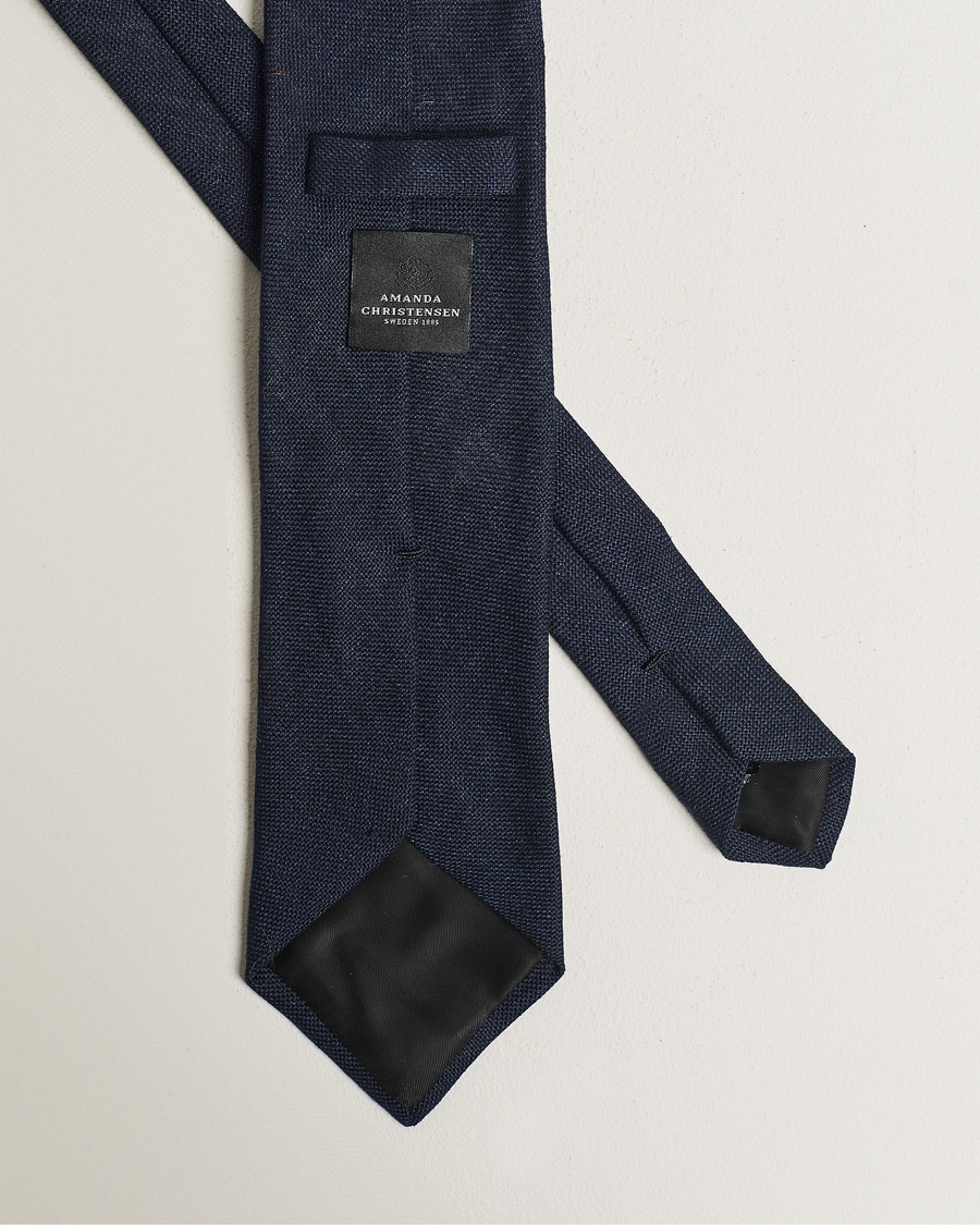 Herren | Amanda Christensen Hopsack Linen 8cm Tie Navy | Amanda Christensen | Hopsack Linen 8cm Tie Navy