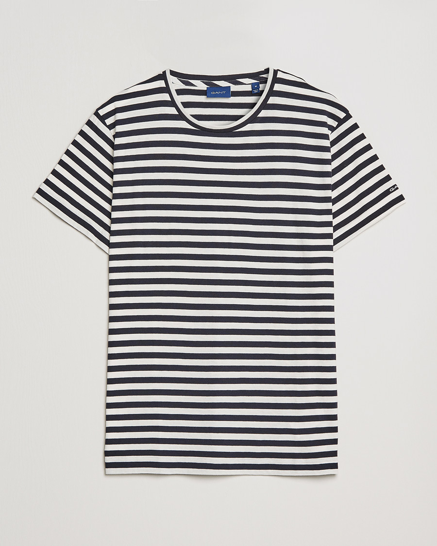 Herren | T-Shirts | GANT | Striped Crew Neck Tee Evening Blue