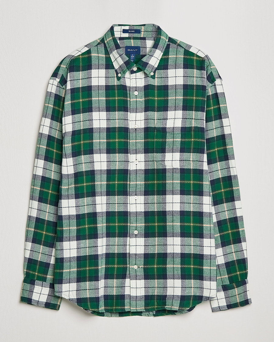 Herren | Hemden | GANT | Relaxed Textured Checked Shirt Forest Green