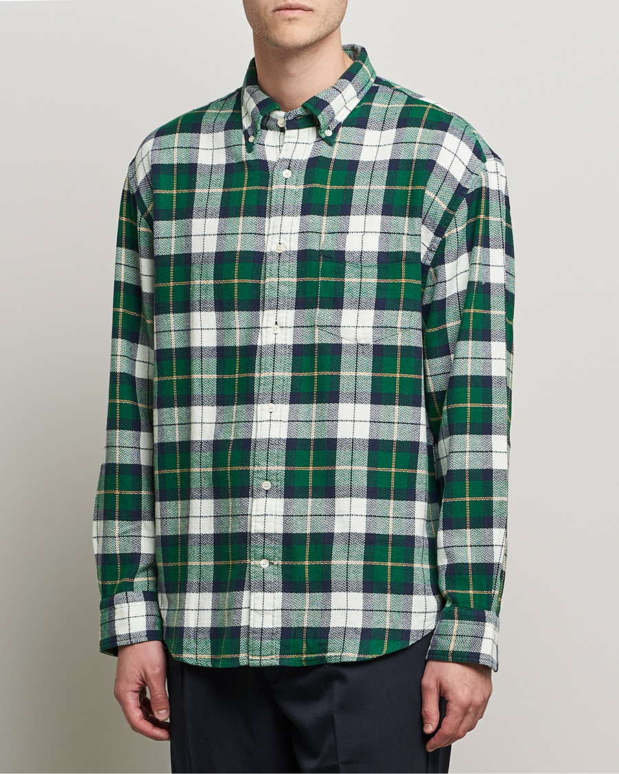 Herren | Hemden | GANT | Relaxed Textured Checked Shirt Forest Green
