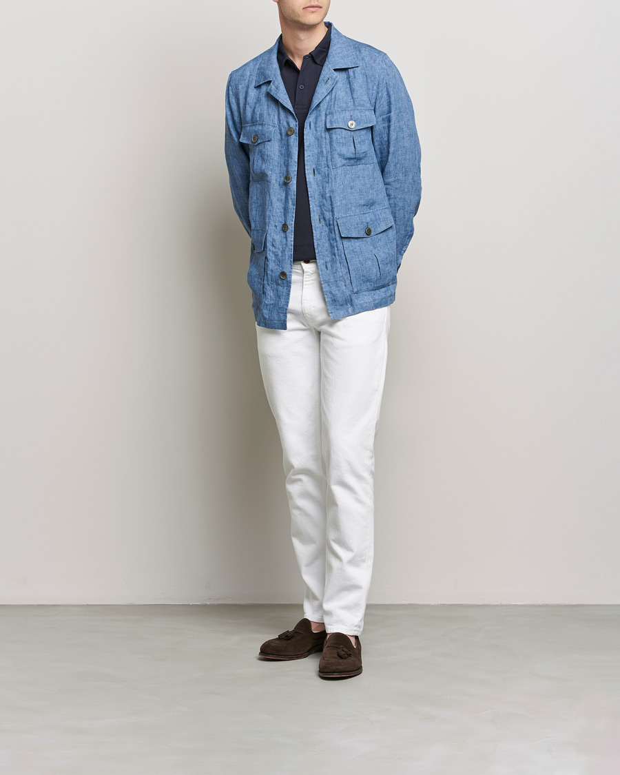 Herren | Hemden | Oscar Jacobson | Safari Linen Shirt Jacket Smog Blue