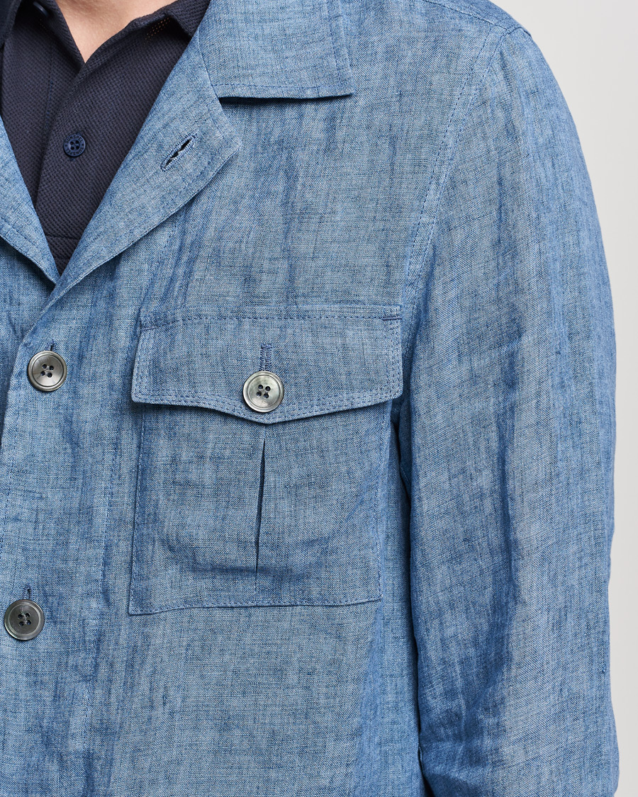 Herren | Hemden | Oscar Jacobson | Safari Linen Shirt Jacket Smog Blue