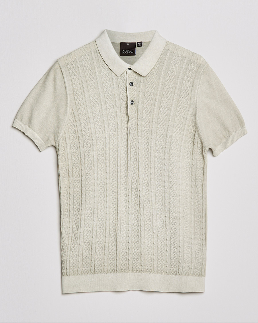 Herren | Poloshirts | Oscar Jacobson | Bard Knitted Cotton Crepe Polo Creme