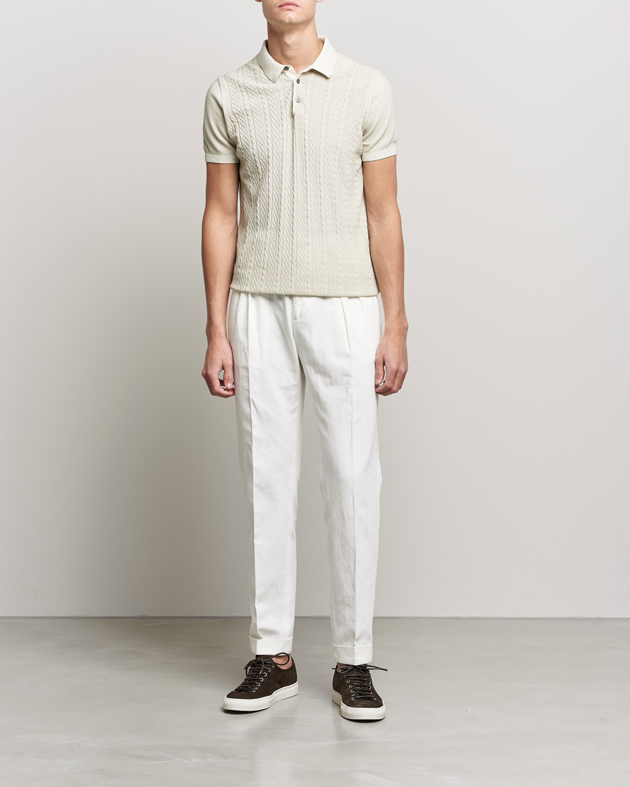 Herren | Poloshirts | Oscar Jacobson | Bard Knitted Cotton Crepe Polo Creme