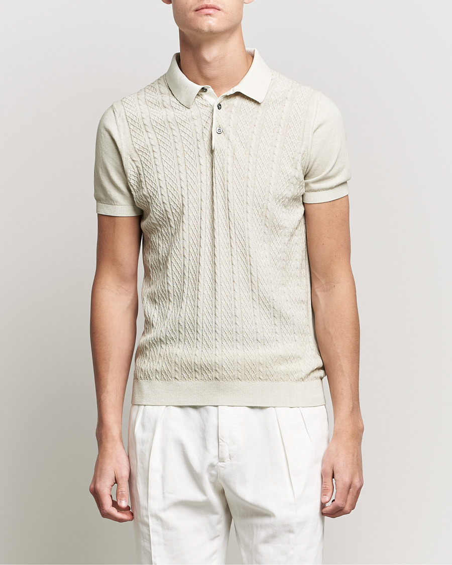 Herren | Poloshirts | Oscar Jacobson | Bard Knitted Cotton Crepe Polo Creme