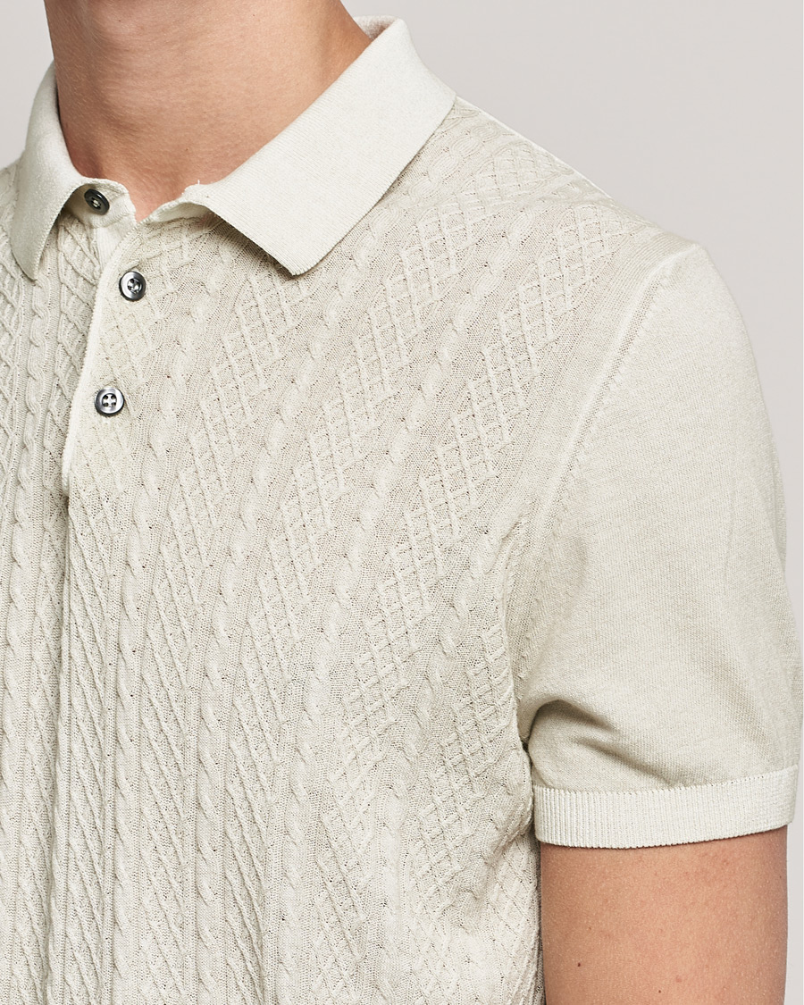 Herren | Poloshirts | Oscar Jacobson | Bard Knitted Cotton Crepe Polo Creme